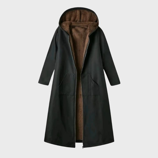 Women’s Elegant Plush-Lined Hooded Long Coat