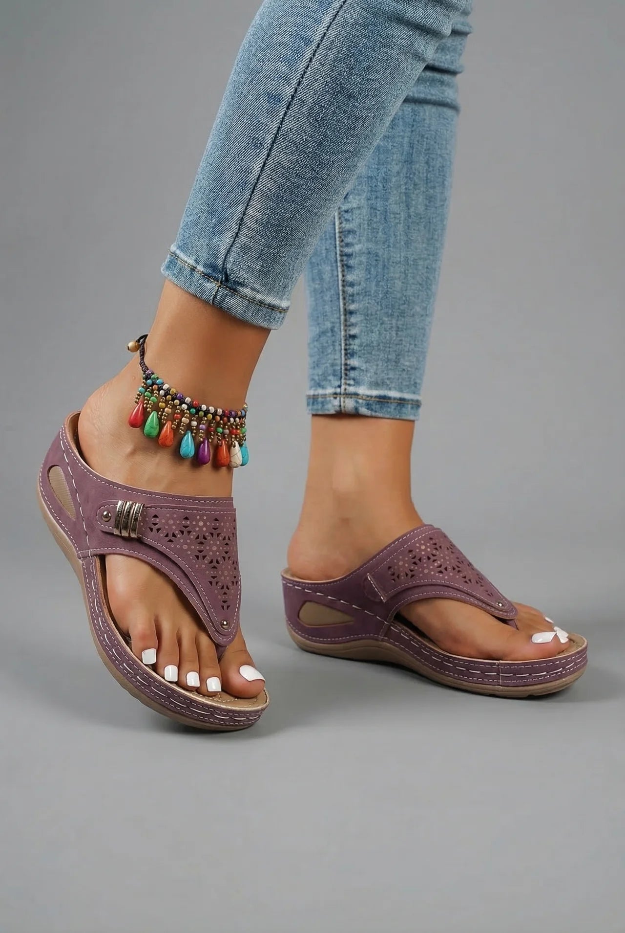 Wide Fit Walking Sandals Women Wedge Toe Post