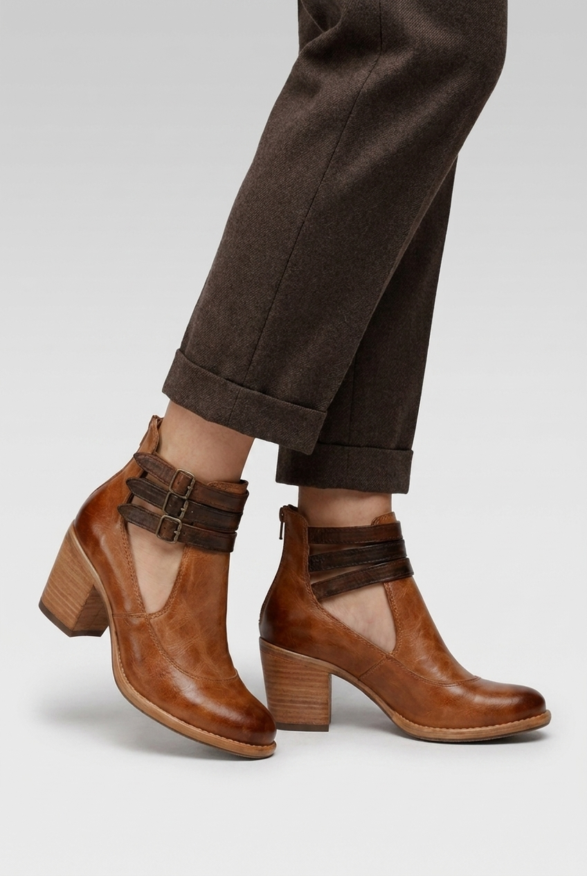 Buckle Strap Block Heel Ankle Boots Women