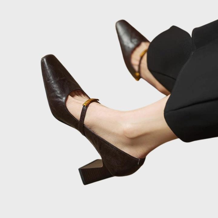 Women's Shiny Square Toe Pump with Metallic Strap