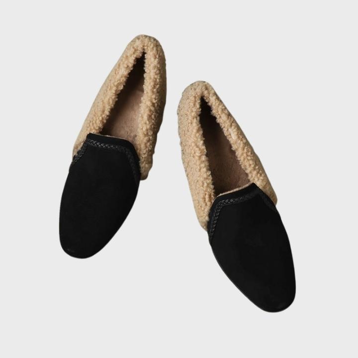 Women's Slip On Block Heel Shoe with Shearling Trim
