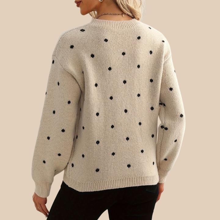 Women's Polka Dot Knit Crew Neck Sweater