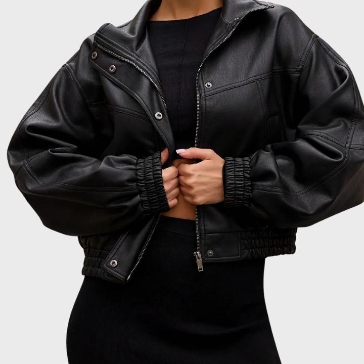 Women’s Zip Front Leather Bomber Jacket