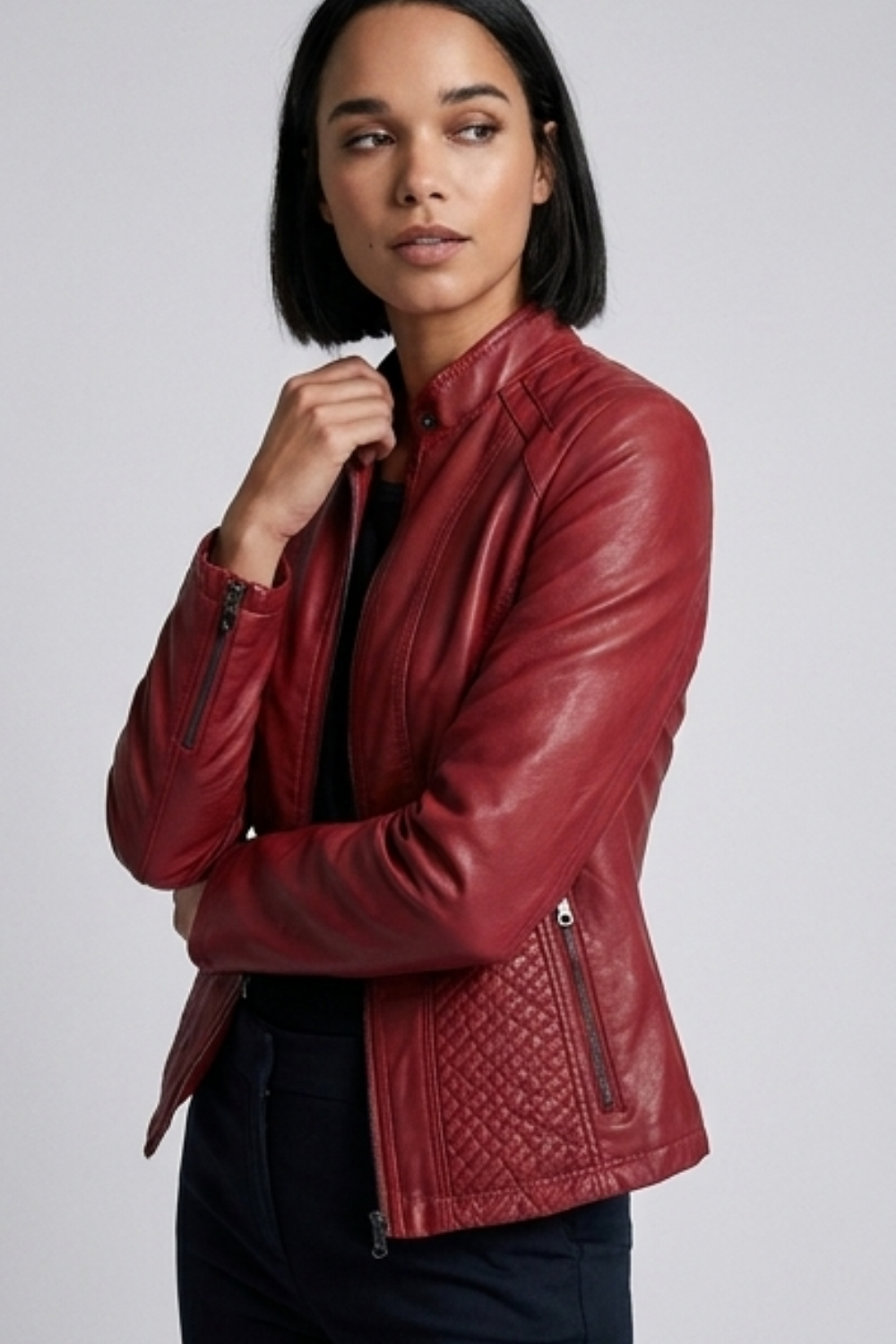 Leather Style Long Sleeve Biker Jacket Women