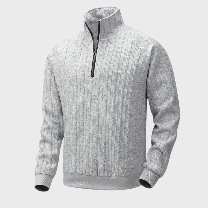 Men's Casual Solid Color High-Stretch Quarter-Zip Cable Knit Jumper
