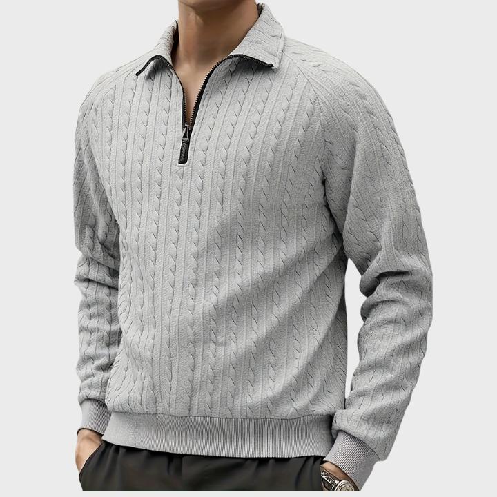 Men's Casual Solid Color High-Stretch Quarter-Zip Cable Knit Jumper