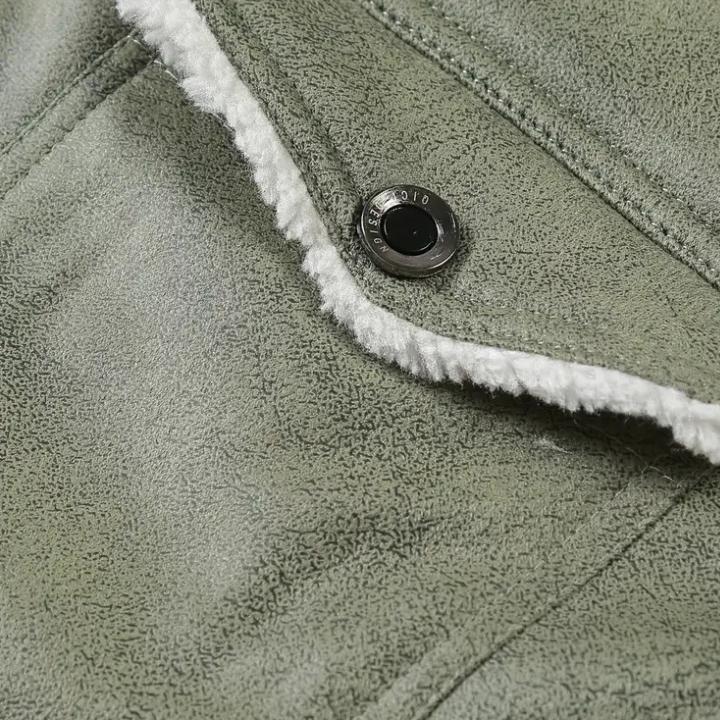 Men’s Faux Leather Jacket with Shearling Lining