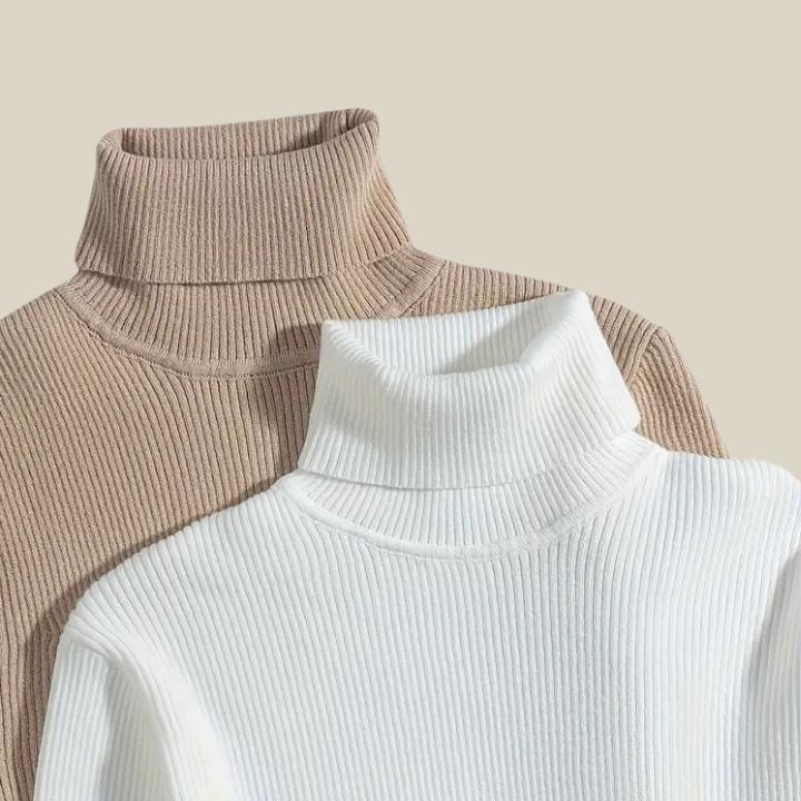 Basic Solid Color Long Sleeve Turtleneck 3 piece Bundle