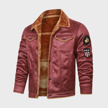 Men’s Faux Leather Jacket with Shearling Lining