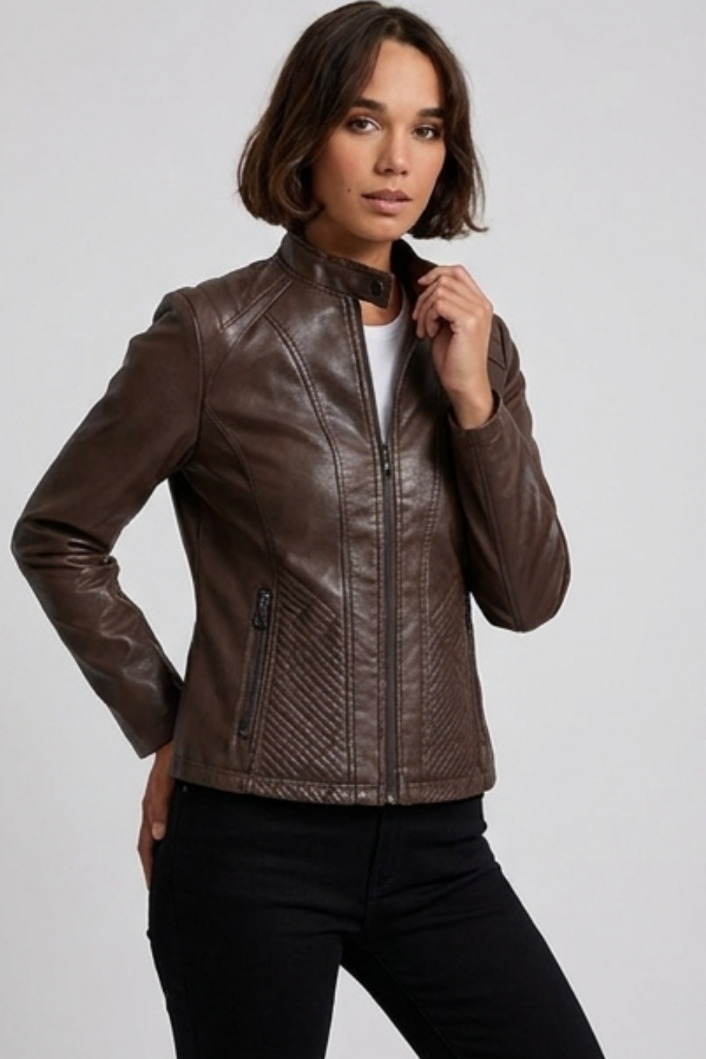 Leather Style Long Sleeve Biker Jacket Women