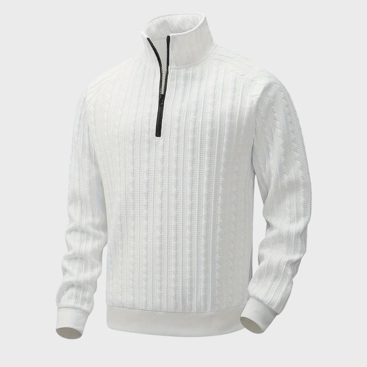 Men's Casual Solid Color High-Stretch Quarter-Zip Cable Knit Jumper