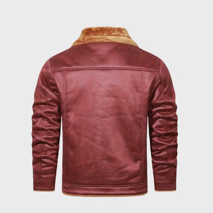Men’s Faux Leather Jacket with Shearling Lining