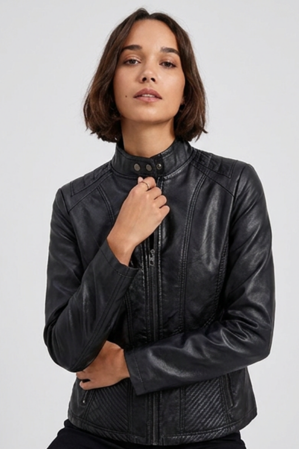 Leather Style Long Sleeve Biker Jacket Women