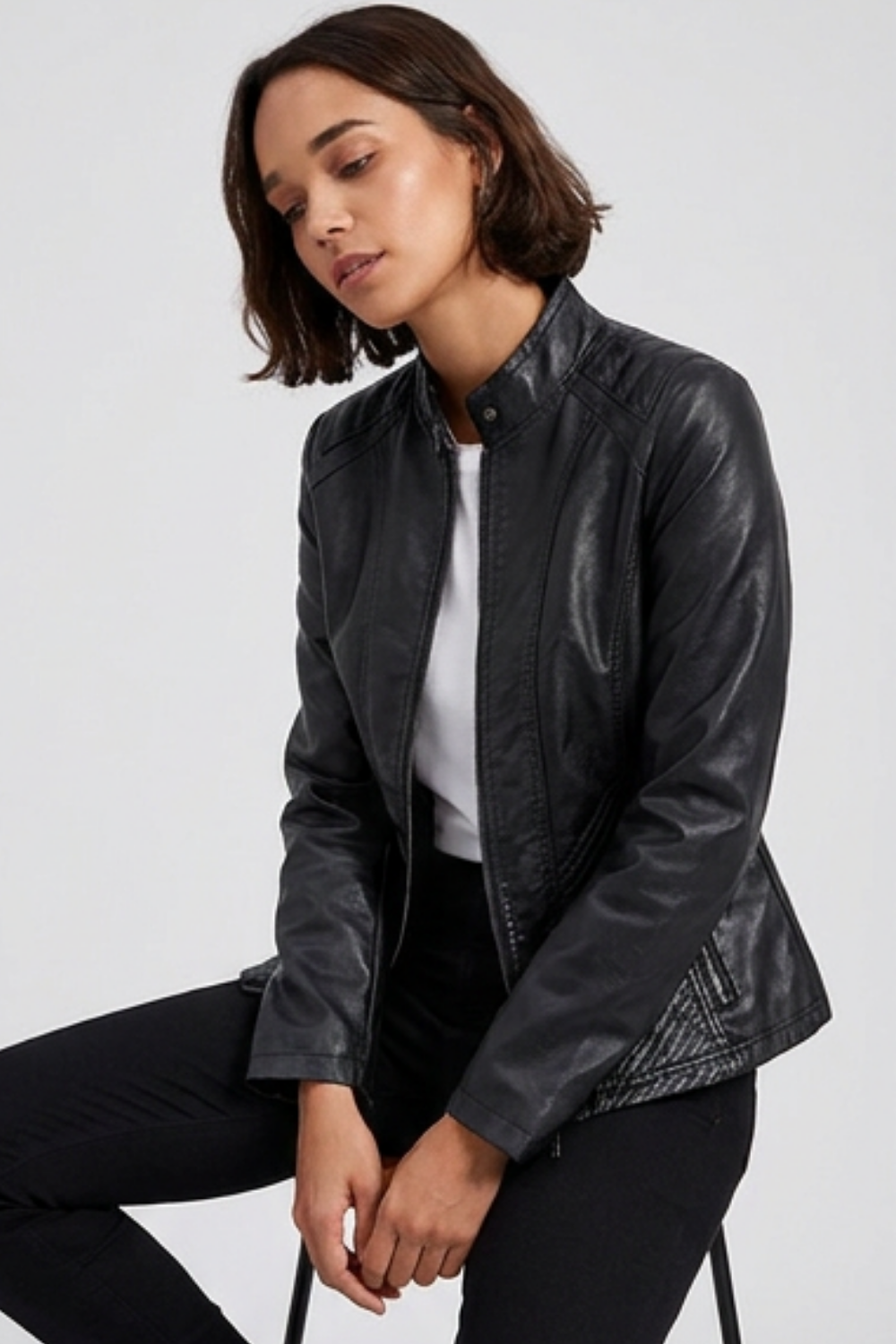 Leather Style Long Sleeve Biker Jacket Women