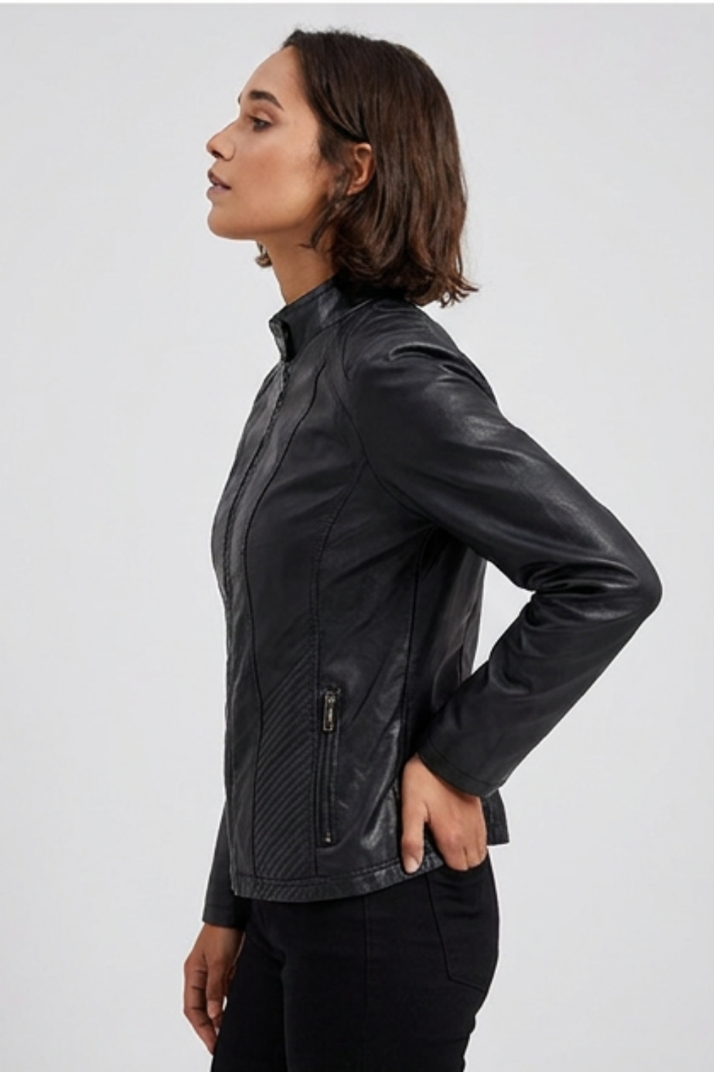 Leather Style Long Sleeve Biker Jacket Women
