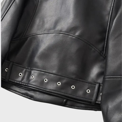 Women's Retro Belted Biker Jacket