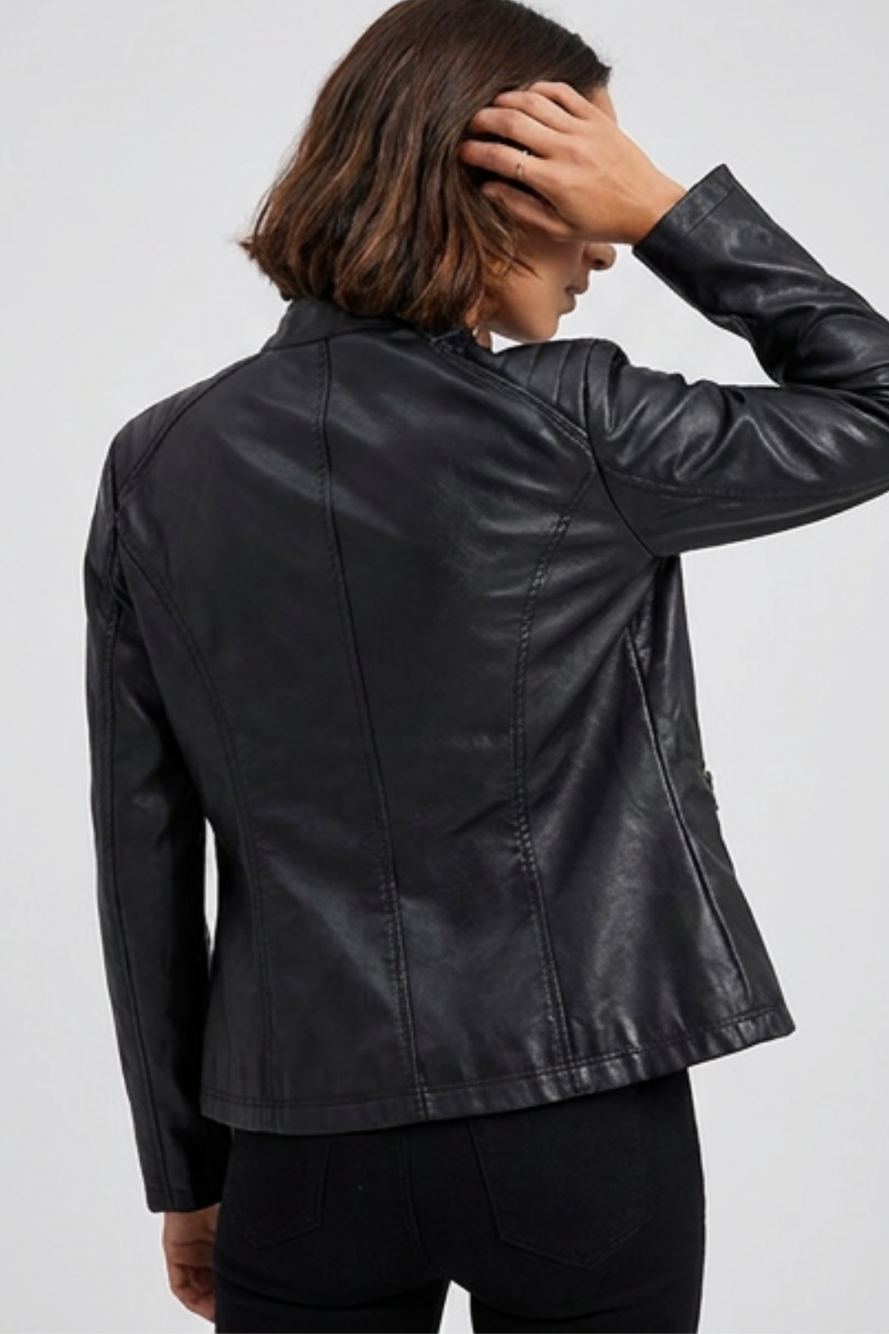 Leather Style Long Sleeve Biker Jacket Women