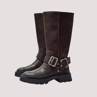 Women's Buckle Strap Knee-High Boots