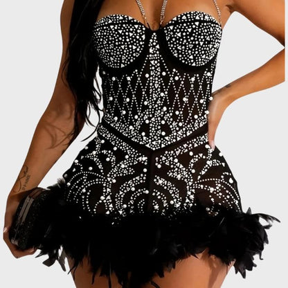 Women's Sparkling Black Rhinestone Romper