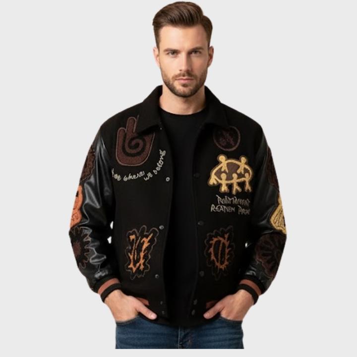Men’s Geometric Embroidered Baseball Jacket