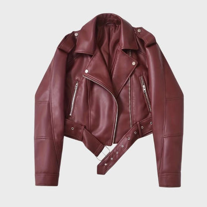 Women's Retro Belted Biker Jacket