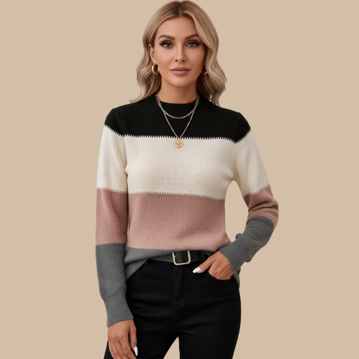 Women's Casual Color Block Crew Neck Pullover
