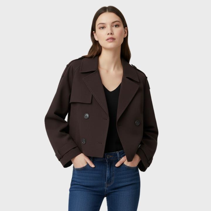 Women's Dark Brown Cropped Double Button Short Jacket