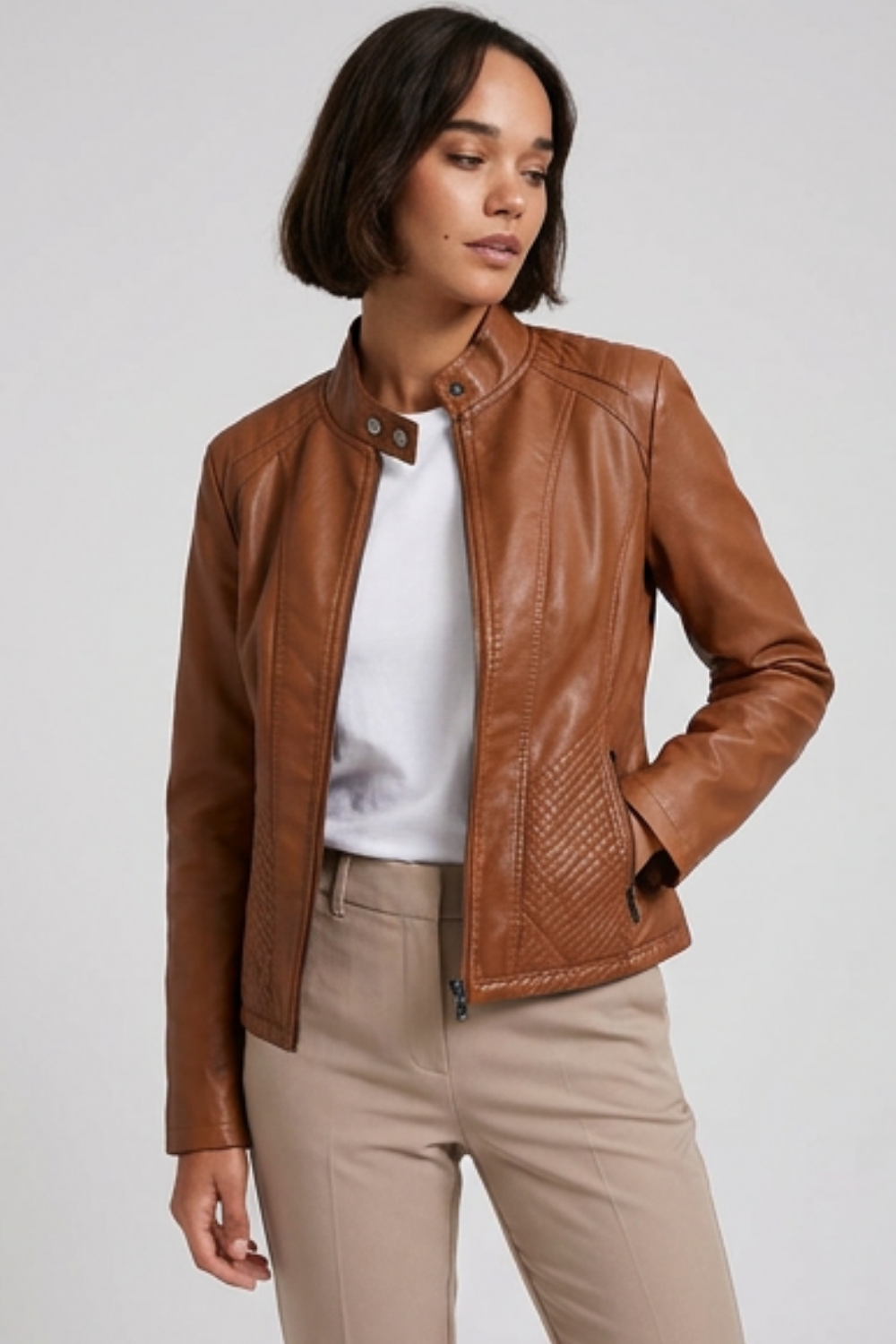 Leather Style Long Sleeve Biker Jacket Women