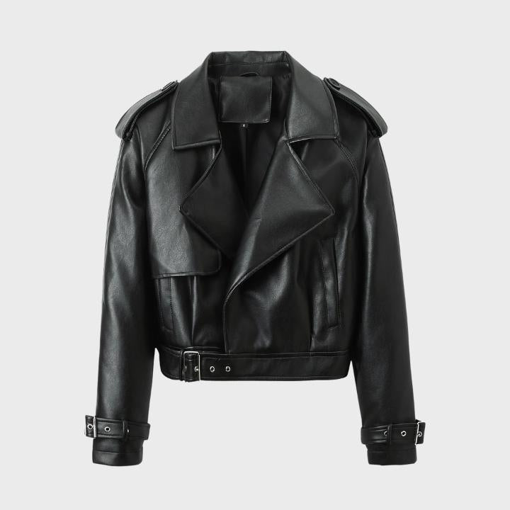 Women's Chic Wide Collar Short Biker Jacket
