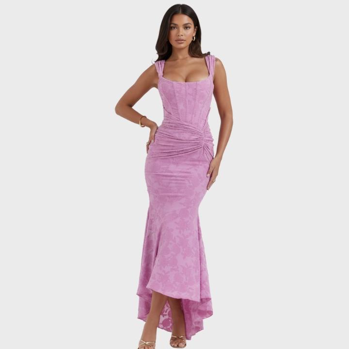 Women's Draped Corset Floral High-Low Gown