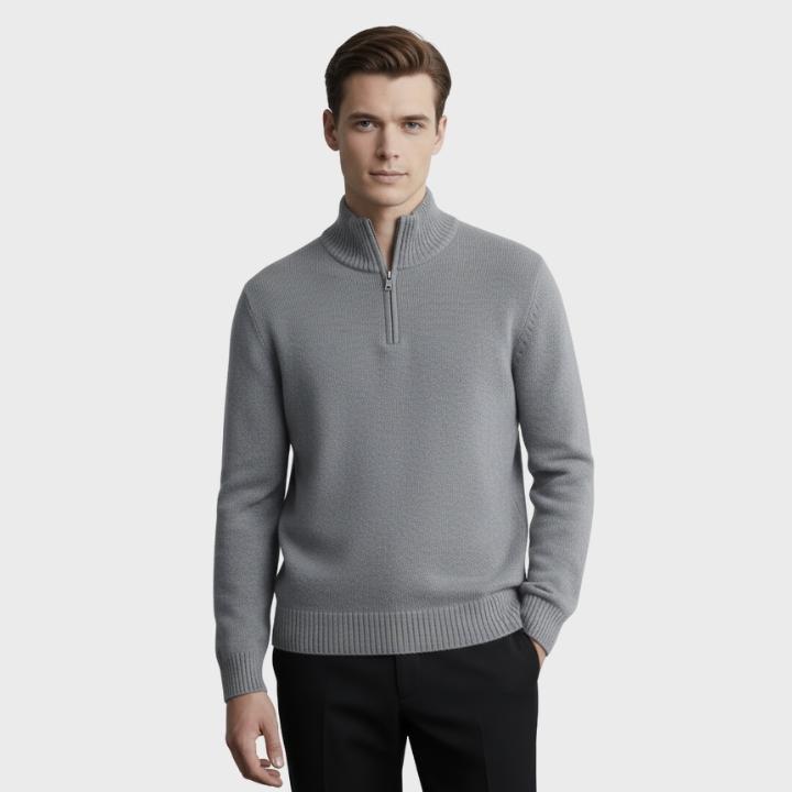 Men's Gray Stand Collar Knit Quarter Zip Jumper