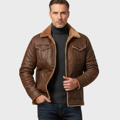 Men’s Faux Leather Jacket with Shearling Lining