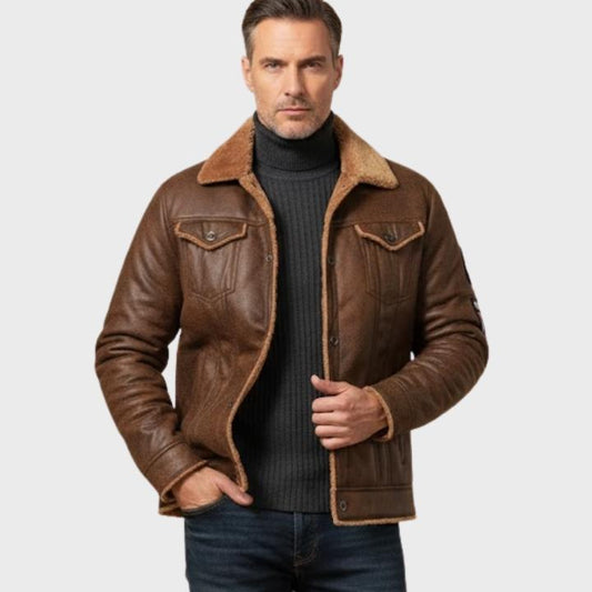 Men’s Faux Leather Jacket with Shearling Lining