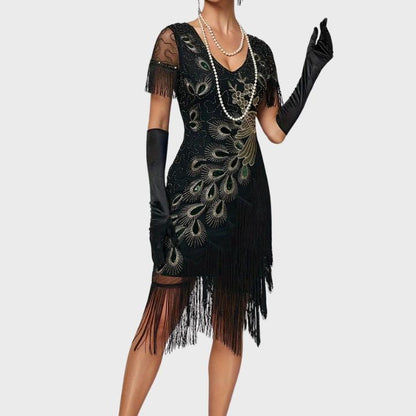 Women's Black Feather Cocktail Dress