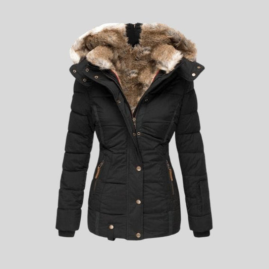 Women’s Long Sleeve Puffer Coat with Soft Fur Lining