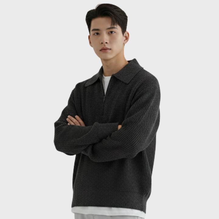 Men's Oversized Knitted Quarter Zip Collar Jumper