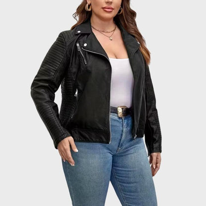 Women's Plus Size Biker Jacket with Zipper Pockets