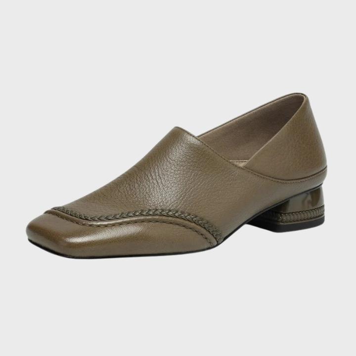 Women's Textured Square Toe Low Block Heel Slip-On