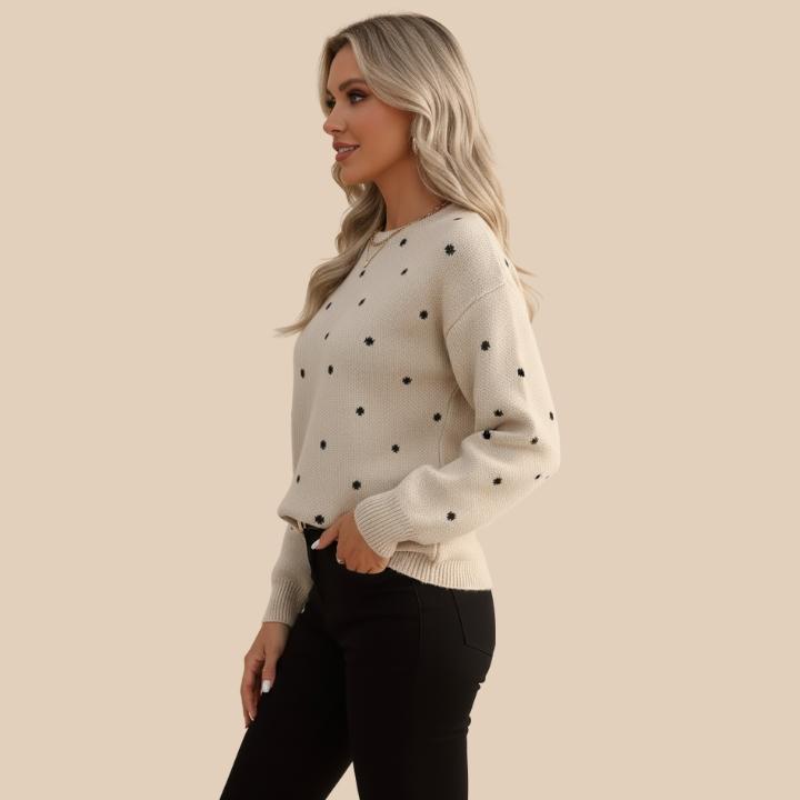 Women's Polka Dot Knit Crew Neck Sweater