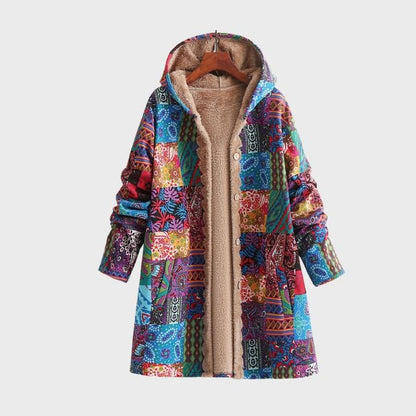 Women's Patchwork Print Hooded Coat