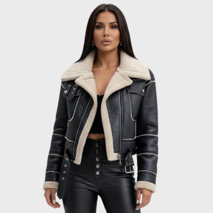 Women’s Short Zip-Up Retro Leather Jacket