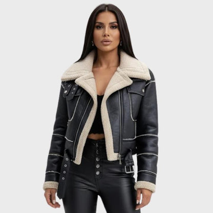 Women’s Short Zip-Up Retro Leather Jacket