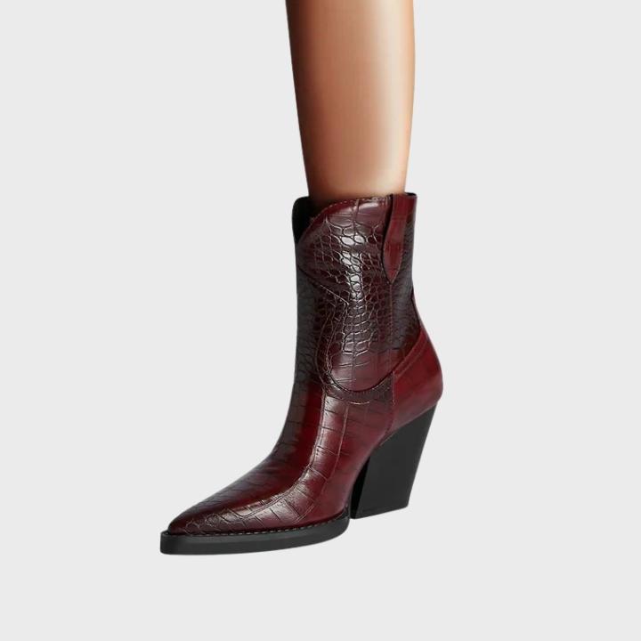 Women's Croc Embossed Pointed Mid Calf Boot