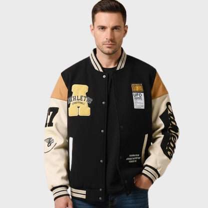 Men’s Vintage Varsity Jacket with Embroidered Patches