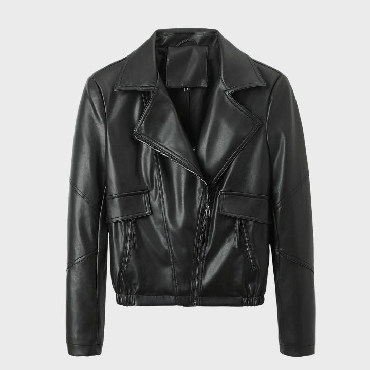 Women's Black Diagonal Zip Short Retro Leather Jacket