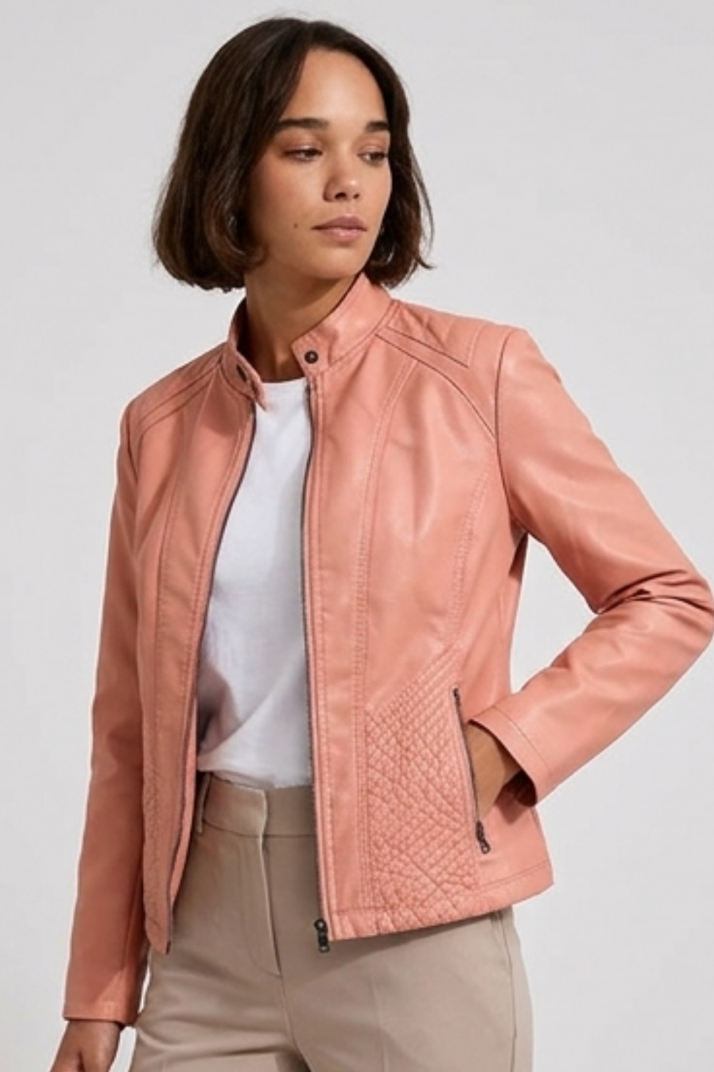 Leather Style Long Sleeve Biker Jacket Women