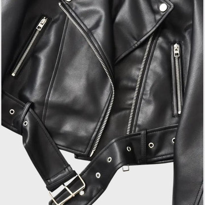 Women's Retro Belted Biker Jacket