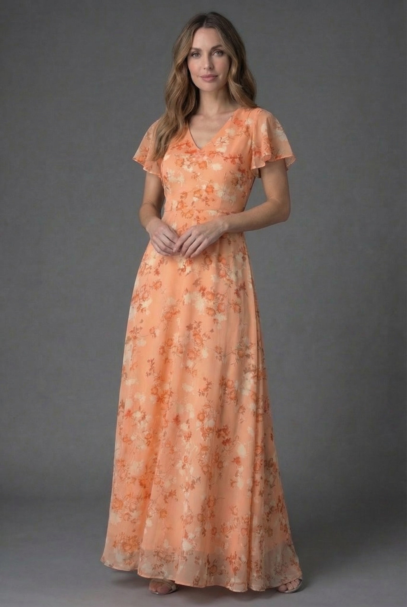 Flutter Sleeve Floral Maxi Wedding Guest Dress