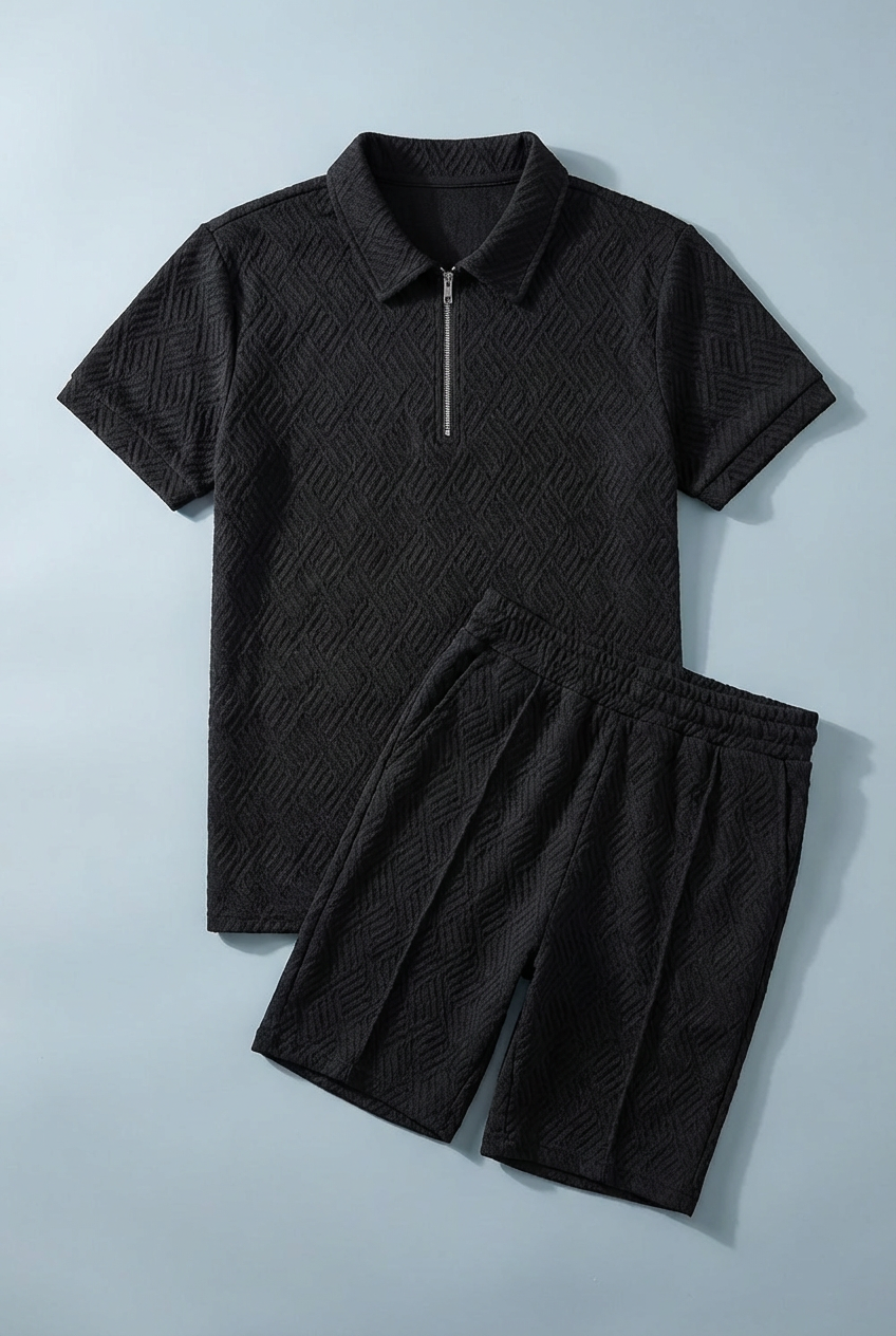 Men’s Short Sleeve Zip Polo and Matching Shorts Set