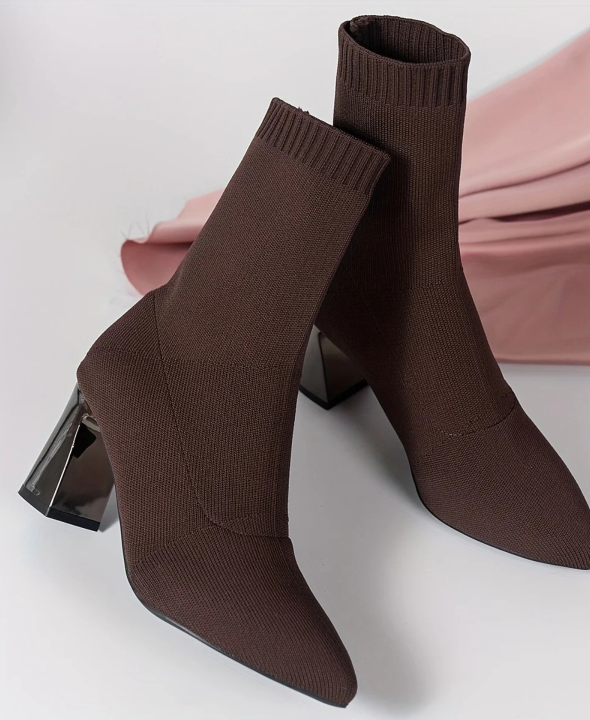 Women’s High Heel Sock Boots Block Heel